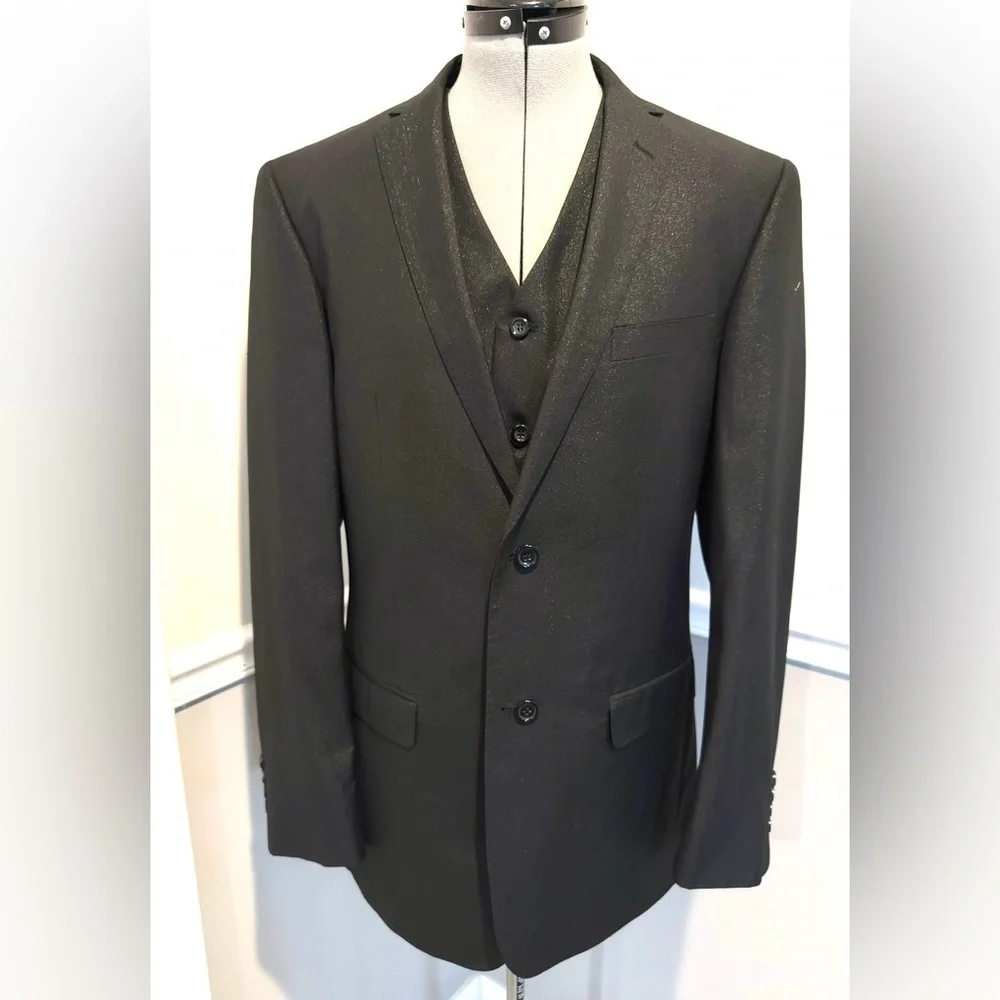 Vinci Vest & Sport Coat Blazer Men's 40L RN 114572 Metallic Black blazer vest